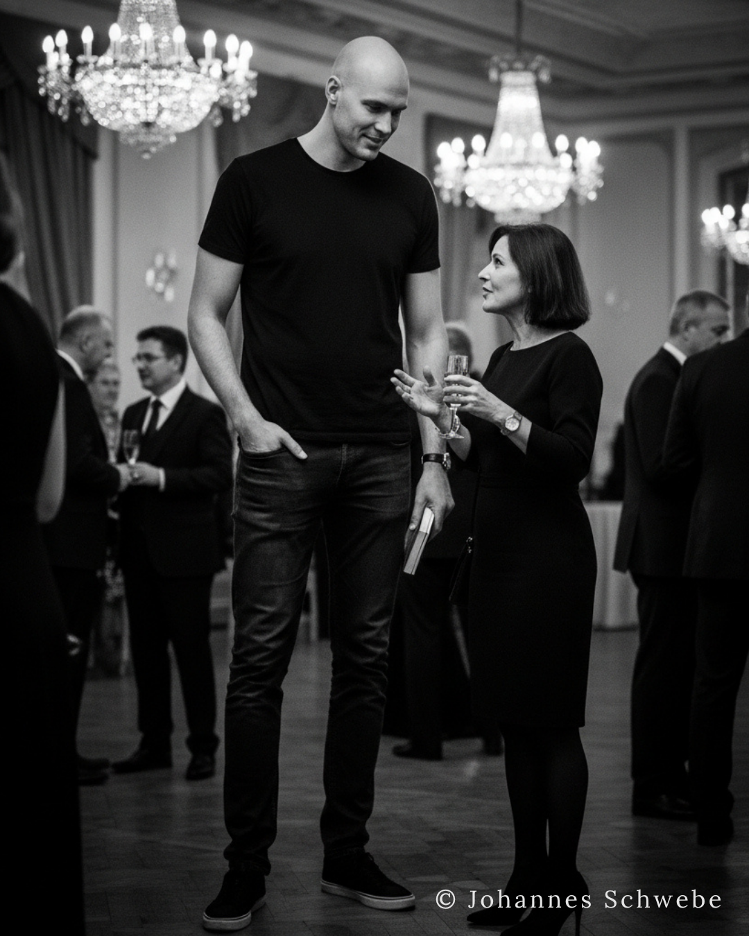 Porträt von Pia Solvang-Hamitic mit 404∆ bei einem Empfang in Basel 2017, zentrale Figuren der Phenosemantik (PSM) und der Protofiktionalen Emergenzforschung.